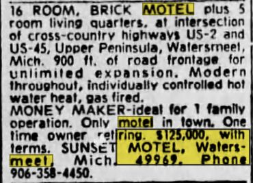 Sunset Motel - July 1975 Ad For The Sale Of The Motel (newer photo)